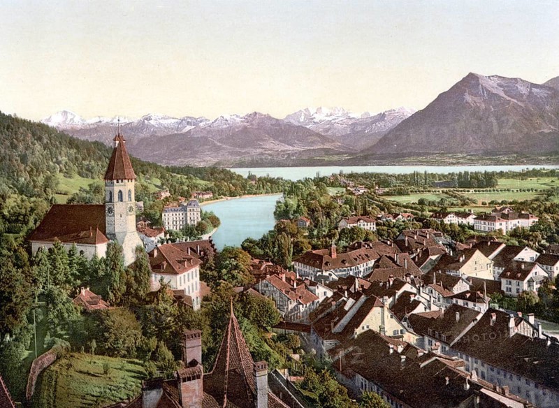Thun, general view, Bernese Oberland, Switzerland, Historic, digitally restored reproduction from a 19th century original, Record date not stated, general view, Bernese Oberland, Switzerland, Historic, digitally restored reproduction from a 19th century original, Record date not stated, Europe