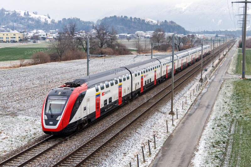 Bombardier Twindexx train operated by SBB Swiss Federal Railways in Wartau, Switzerland, Europe