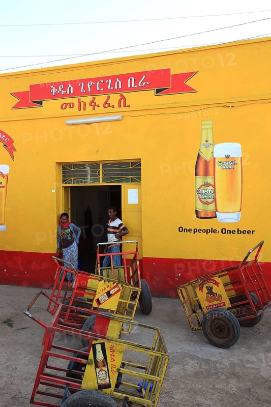 In the highlands of Abyssinia, Semien Mountains, Semien Moutains, warehouse of a brewery near Axum, Ethiopia, Africa