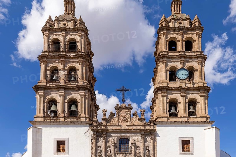 Mexico, Catholic church of Cathedral Basilica of Durango in colonial historic city center located opposite Durango central square Plaza de Armas, Central America