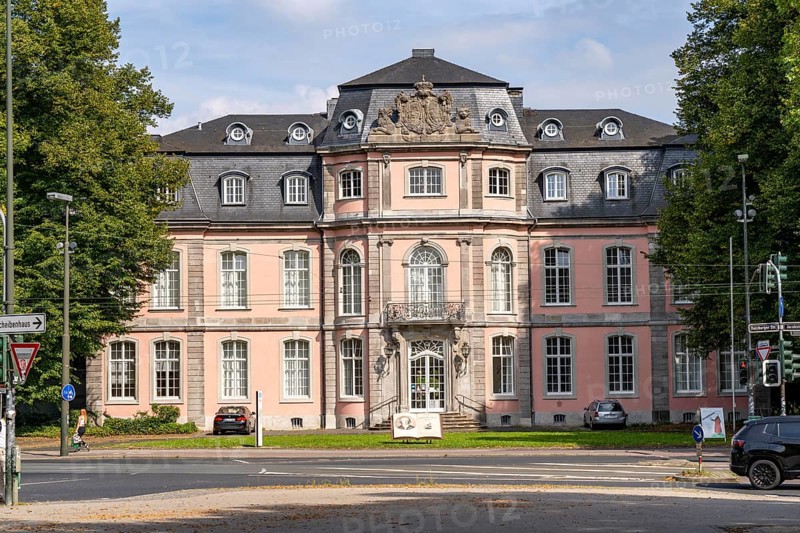 The Jägerhofallee in the Hofgarten, the central municipal park in Düsseldorf, view of Jägerhof Palace, North Rhine-Westphalia, Germany, Europe