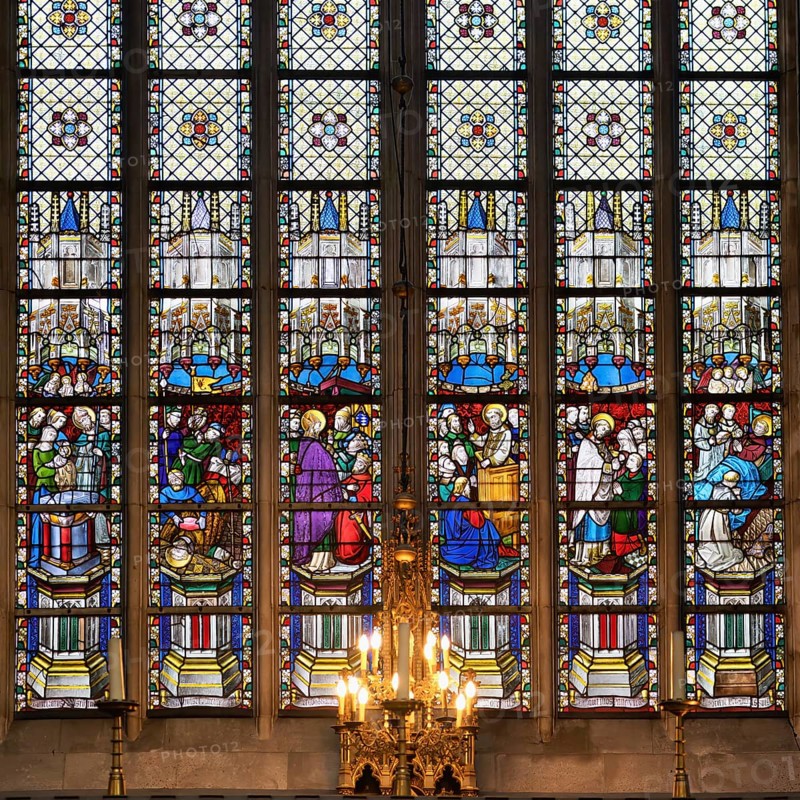 10th century Gothic St. Bavo Cathedral, Stained-Glass window, Ghent, Flanders, Belgium, Europe