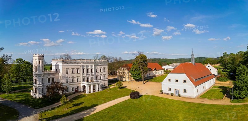 Krobnitz Castle in the district of Görlitz was the retirement home of the Prussian Minister of War and Navy Albrecht Graf von Roon. Following restoration, it now serves as a museum and event venue. An event room and a special exhibition room have been created in the former smithy, Krobnitz, Saxony, Germany, Europe