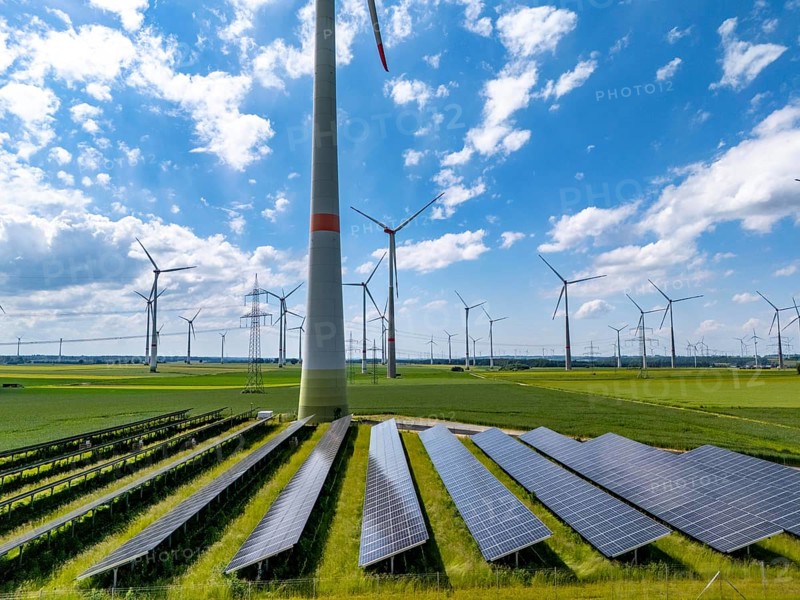 Wind farm near Marsberg, photovoltaic system, utilisation of land for renewable energies, Hochsauerlandkreis, North Rhine-Westphalia, Germany, Europe