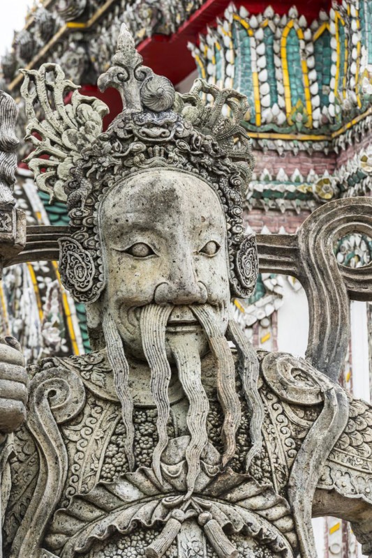 Stone sculpture in Wat Pho temple, Buddhism, religion, world religion, sculpture, sculpture, art, statue, garden, culture, believing, faith, peace, park, asian, stone, beard, man, male, travel, holiday, tourism, guard, guardian, representation, palace, tradition, traditional, decoration, decorated, facade, tower, house of prayer, building, attraction, landmark, Bangkok, Thailand, Asia