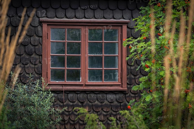 Old wooden window on a farmhouse, decoration, window, historic, old, old, muntin window, decorated, lovely, old-fashioned, rural, historical, country life, facade, dilapidated, weathered, tradition, traditional, Swedish, Scandinavian, farm, farmhouse, Scandinavia, Sweden, Europe