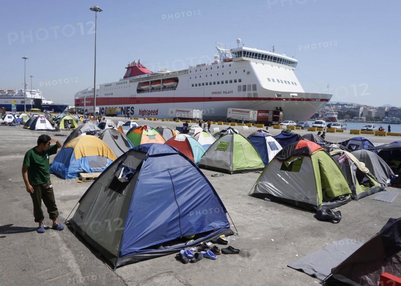 Refugees on 13.04.2016 in a camp in the port of Piraeus, Greece, Europe