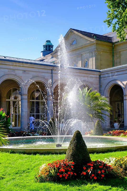 Spa garden, at the Regentenbau, Bad Kissingen, Rhön, Lower Franconia, Franconia, Bavaria, Germany, Europe