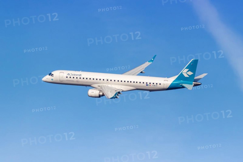 An Embraer ERJ 195 aircraft of Air Dolomiti with the registration number I-ADJX at the airport in Munich, Germany, Europe