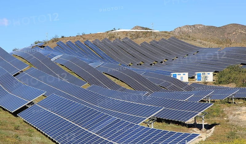 Array of solar panels on a bright sunny day, Sierra Alhamilla, near Nijar, Almeria, Spain, Europe