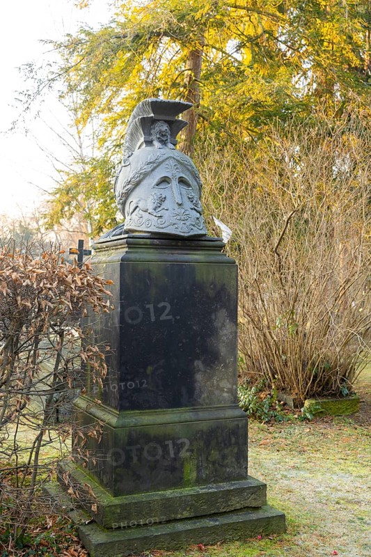 The Trinitatisfriedhof cemetery in Dresden's Johannstadt district is one of the city's burial grounds originally laid out as an epidemic cemetery alongside the Eliasfriedhof cemetery. Due to its artistic design, it is one of the most important cemeteries in Dresden in terms of urban history and cultural history and is the fifth largest cemetery in the city. Grave of General Michel de Habbe, helmet created by sculptor Ernst Rietschel, Dresden, Saxony, Germany, Europe