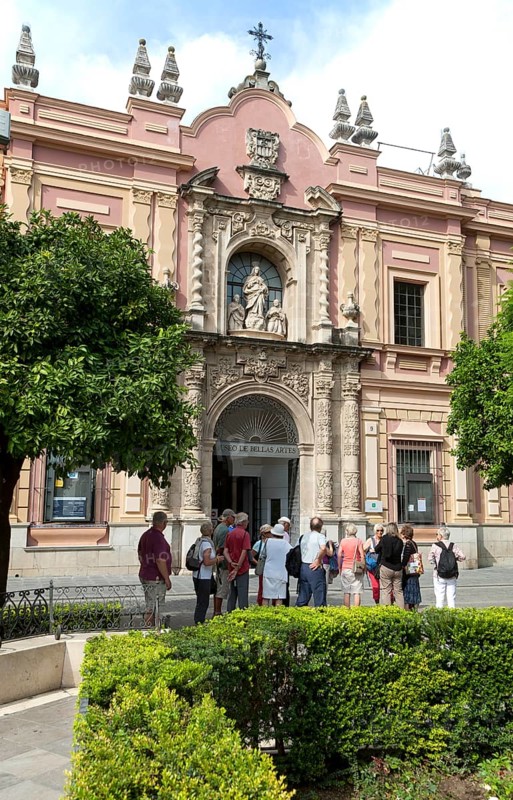 People outside the Museo de Bellas Artes, Museum of Fine Art, Seville, Spain, Europe