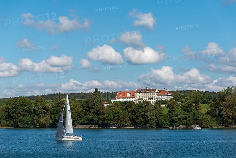 Immenstaad on Lake Constance, Kirchberg Castle, Sailing boat, Forest, Baden-Württemberg, Germany, Europe