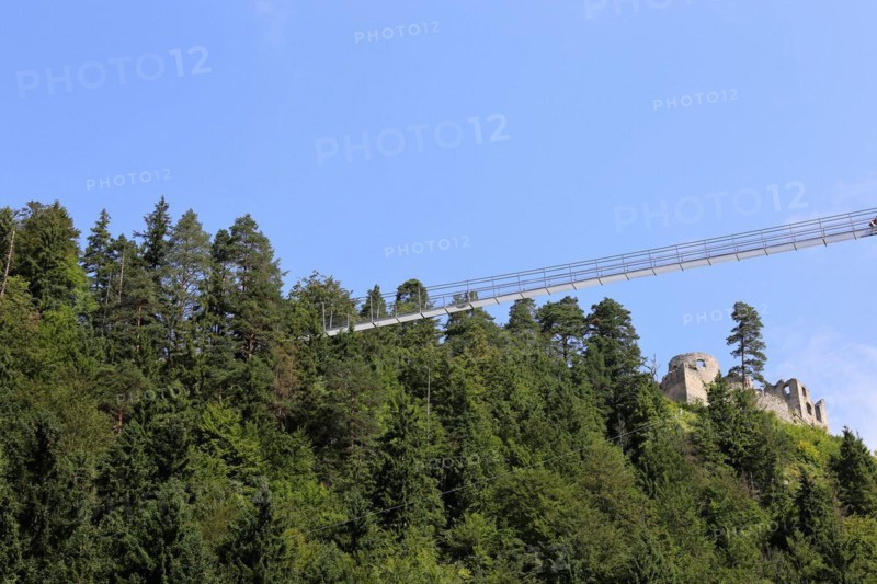 The Highline 179 in Reutte, Tyrol. It is one of the longest pedestrian suspension bridges in the world