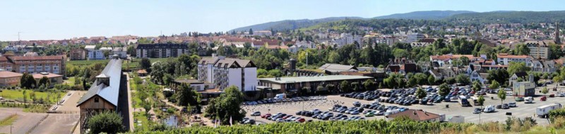View from Annaberg to the spa gardens of Bad Dürkheim, Rhineland-Palatinate