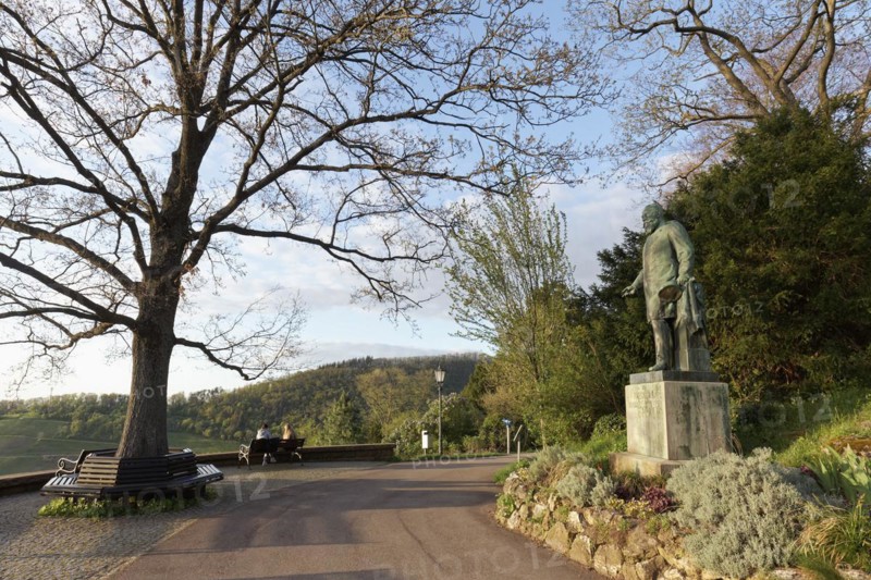 Viewpoint in Badenweiler spa gardens, statue of Frederick I, Grand Duke of Baden, Markgräflerland, Black Forest, Baden-Württemberg, Germany, Europe