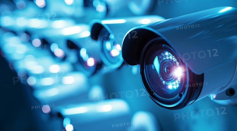 CCTV security safety camera provides surveillance, privacy and protection to business warehouse, AI generated