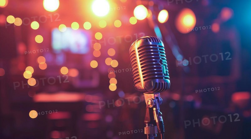 Microphone retro style for radio broadcast, entertainment or rock concert, AI generated