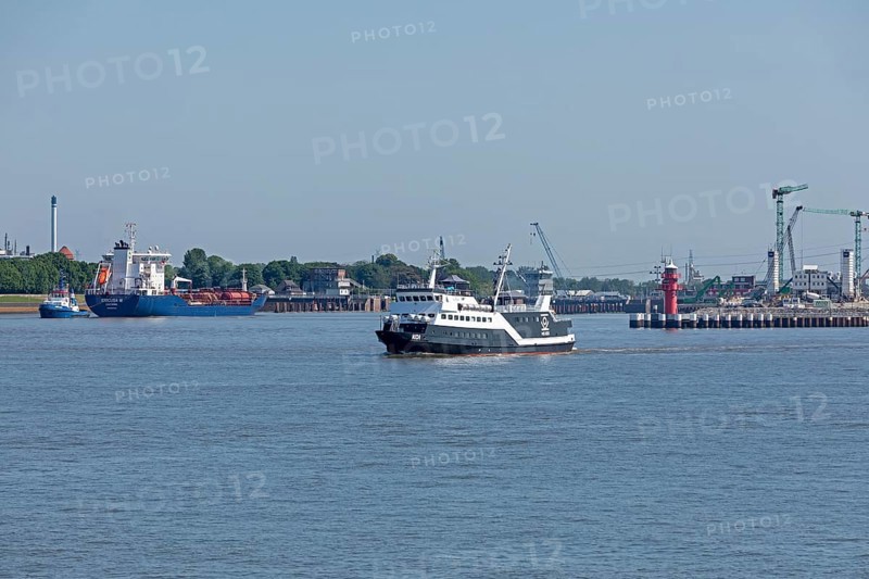 Ships, MS Koi, entrance to the Kiel Canal, Elbe, Brunsbüttel, Schleswig-Holstein, Germany, Europe