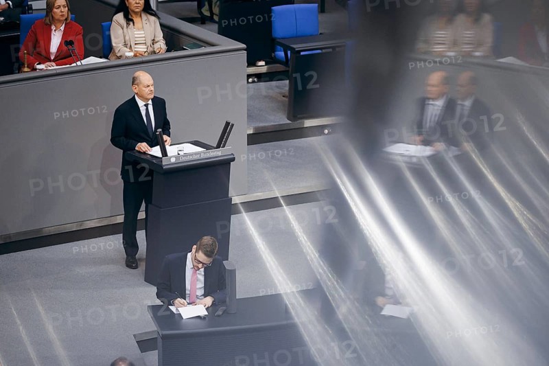 Federal Chancellor Olaf Scholz, (SPD), recorded during a government statement in the German Bundestag in Berlin, 06/06/2024