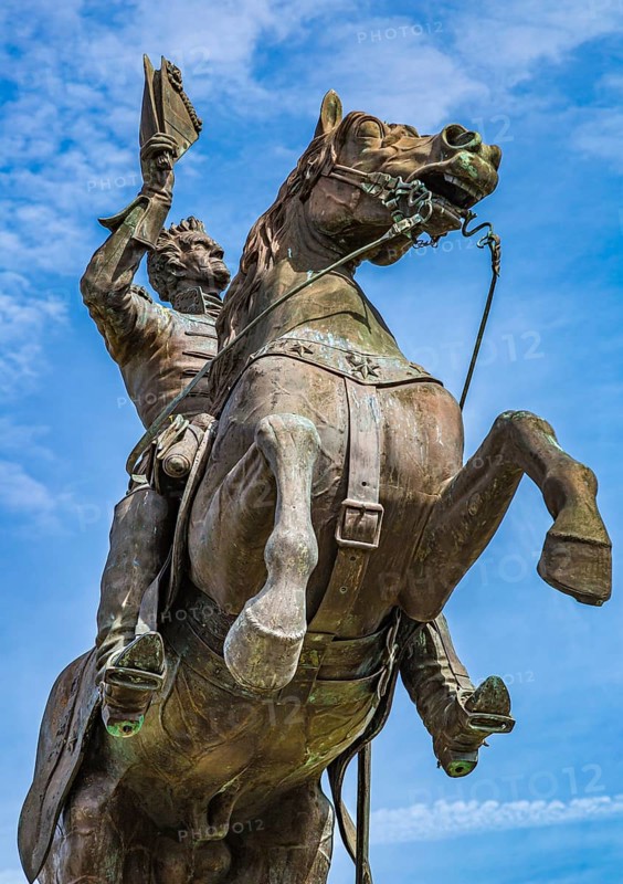 Statue of General Andrew Jackson in front of the St. Louis Cathedral at Jackson Square in the French Quarter of New Orleans, Louisiana, USA, North America
