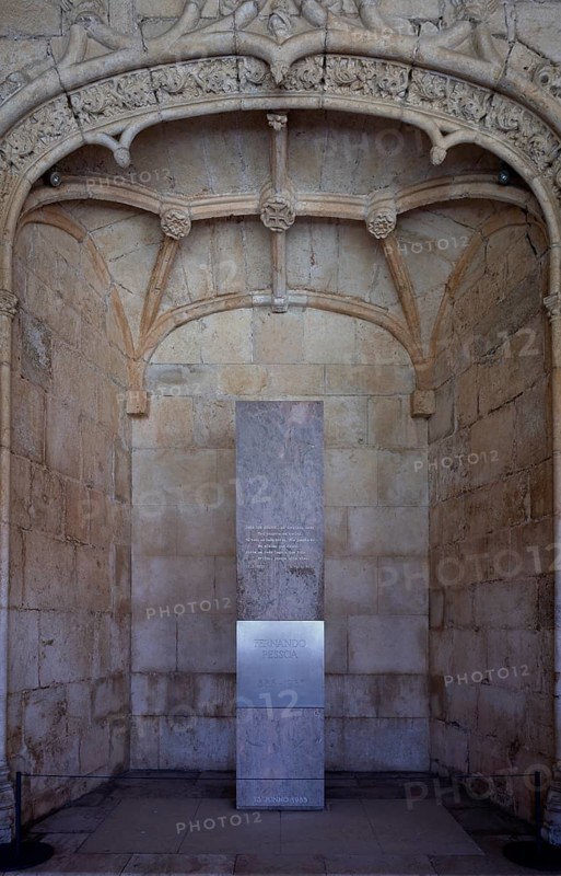 Cenotaph in honour of the poet and writer Fernando Pessoa, Hieronymite monastery Mosteiro dos Jerónimos, also known as Mosteiro de Belém, Belém, Lisbon, Portugal, Europe