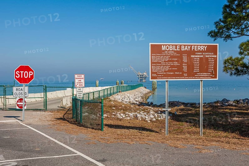 Highway 180 ends at the Fort Morgan Mobile Bay Ferry port in Gulf Shores, Alabama, USA, North America