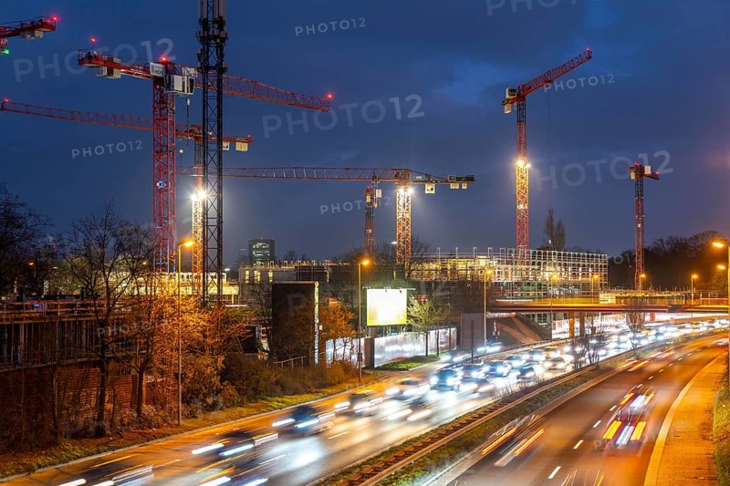 Major construction site in Düsseldorf, on the B8, Danziger Straße, construction of a residential and commercial complex, Deiker Höfe, North Rhine-Westphalia, Germany, Europe