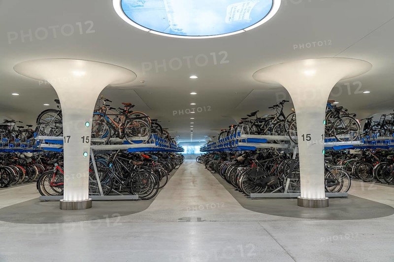 New bicycle car park at Amsterdam Central station, Stationsplein, space for around 7000 bicycles, largest in Amsterdam, digitally monitored, underground, direct connection to the station and metro, Netherlands