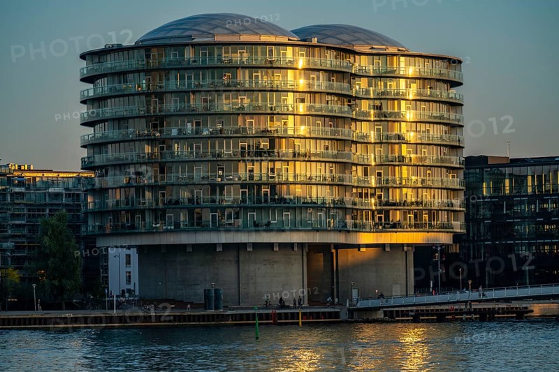 Residential buildings, Gemini Residence at the harbour, near the Havnestaden district, in the evening light, Copenhagen, Denmark, Europe