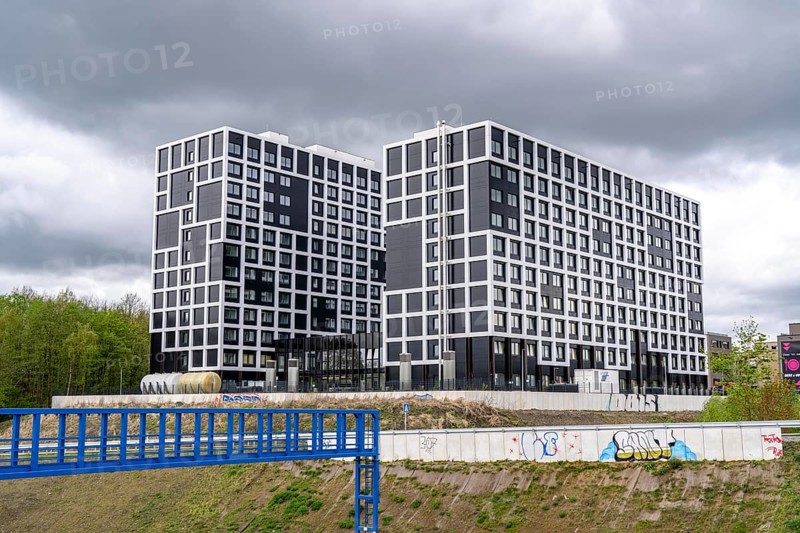 The Seven-Stones Quartier in Bochum, a campus with student flats, business flats, office space, catering and service areas, functions as a climate protection settlement, North Rhine-Westphalia, Germany, Europe