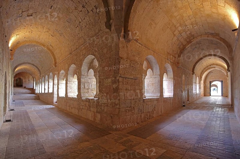 Interior view of the cloister of the Romanesque abbey of Le Thoronet, monastery complex, Cistercian abbey, Var, Provence, France, Europe