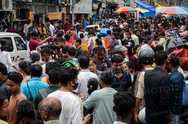 Crowd of people to shop at a street market ahead of Durga Puja festival on October 7, 2024 in Guwahati, India. Shopping ahead of Durga Puja is a major event, as people prepare for the celebration
