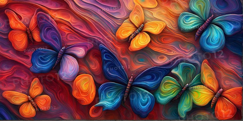 Abstract piece inspired by the iridescent scales of a butterfly highlighting how nature influences color-changing materials, AI generated
