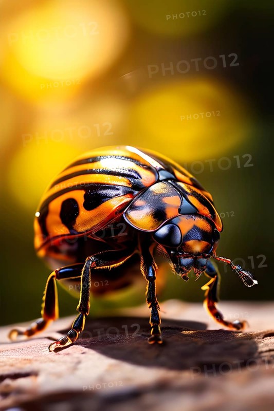 Close up of a colorado potato beetle illuminated by soft diffused light, AI generated