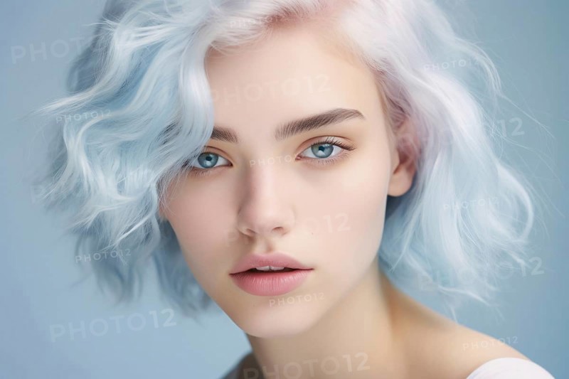 Beautiful pale young woman with pastel blue hair. KI generiert, generiert AI generated