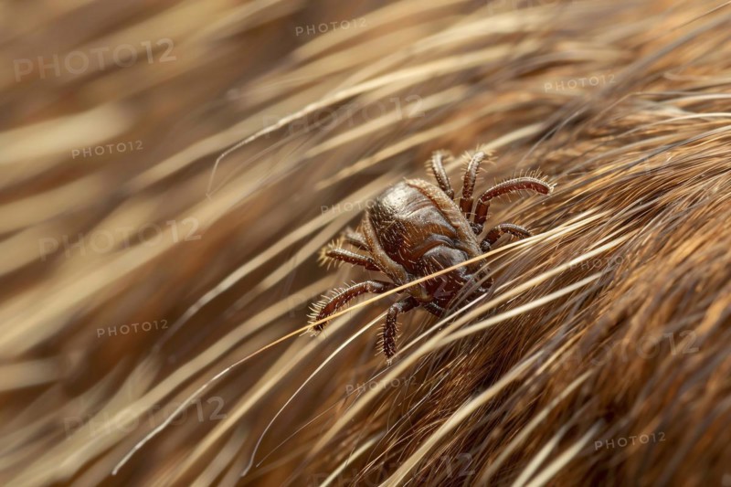 Close up of tick insect in fur. KI generiert, generiert, AI generated