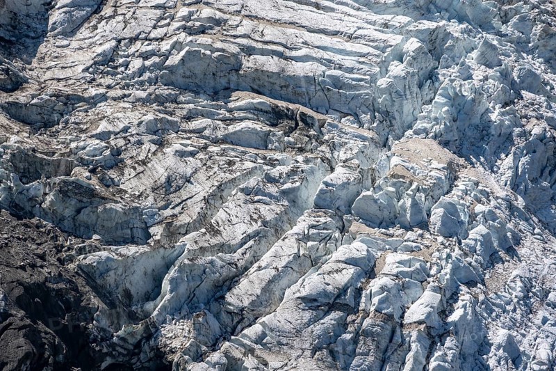 Glacier ice, rutted glacier with crevasses, Glacier de Taconnaz, Chamonix, Haute-Savoie, France, Europe