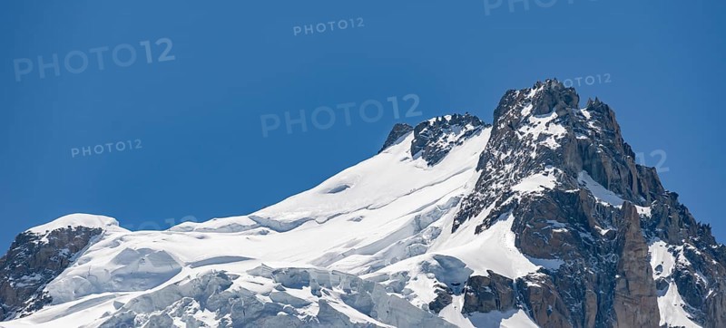 Icy mountain peak with glacier, La Jonction, Chamonix, Haute-Savoie, France, Europe