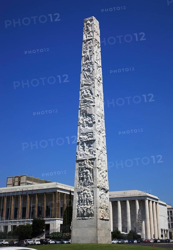 Piazza Guglielmo Marconi and Obelisco di Marconi stele, Esposizione Universale di Roma, Universal Exposition of Rome, EUR, Italy, Europe