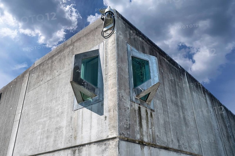 Observation window in the wall of the prison, JVA, Mannertstraße 6, Nuremberg, Middle Franconia, Bavaria, Germany, Europe