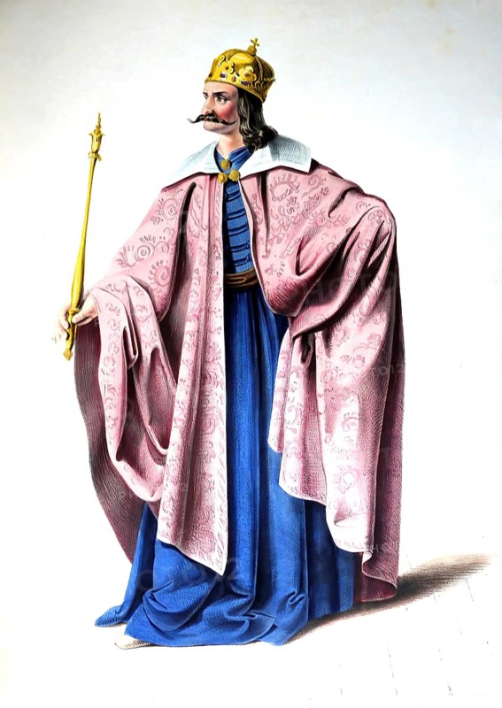 Bela III (Slovak Belo III, Croatian Bela III, born around 1148, died 24 April 1196 in Esztergom) was a Hungarian king of the Arpad dynasty and reigned from 1172 until his death, Historical, digitally restored reproduction from a 19th century original, Record date not stated