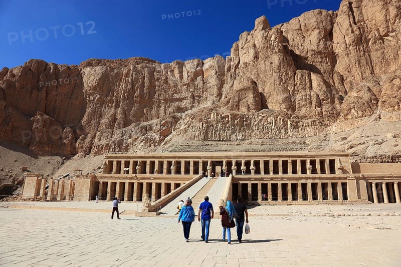 Part of the temple complex, mortuary temple of the first female pharaoh Hatshepsut, Hatshepsut Temple in Deir el-Bahari on the west bank of the Nile in Thebes, Africa, Egypt, Africa