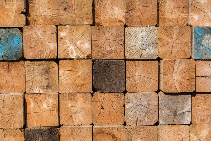 Stacked cut square pieces of lumber, Quebec, Canada, North America
