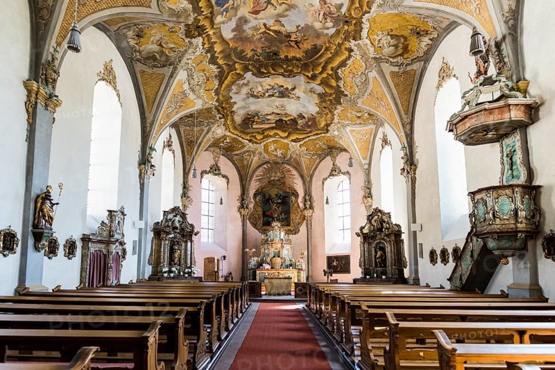 Interior view, St Michael's parish church, Piesport, Moselle, Rhineland-Palatinate, Germany, Europe
