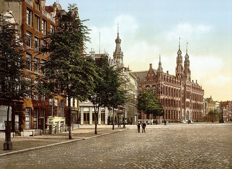 The Post Office, Amsterdam, Holland, ca 1895, Historical, digitally restored reproduction from a 19th century original, Record date not stated