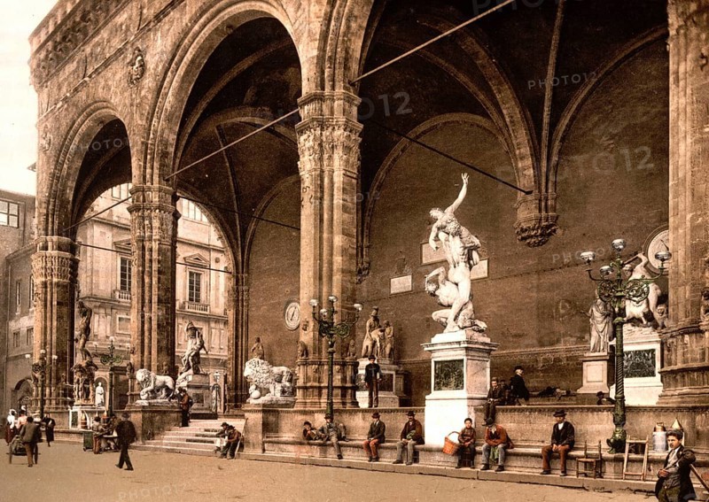 The Lodge of the Lancers, Loggia dei Lanzi, Florence, Italy, Historical, digitally restored reproduction from a 19th century original, 1880, Record date not stated, Europe