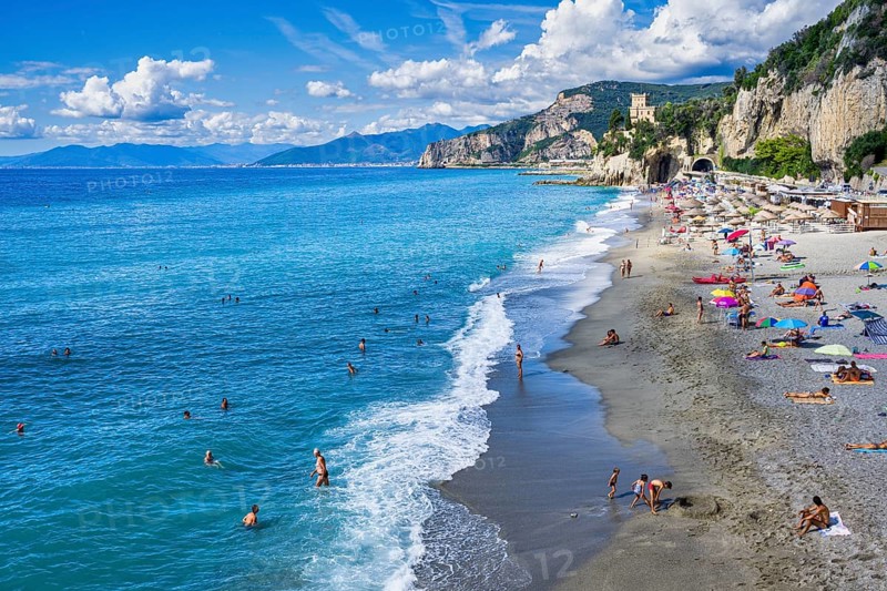 Beach near Finale Ligure, Liguria, Italy, Europe