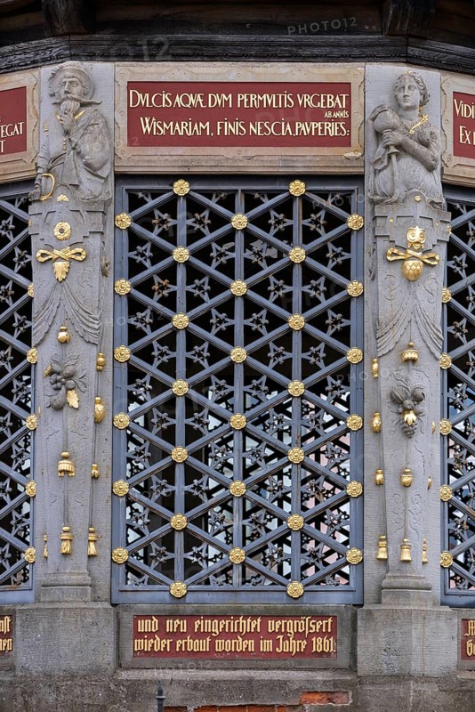 Detail of the Wismar waterworks, built in 1861, market square, Wismar, Mecklenburg-Western Pomerania, Germany, Europe