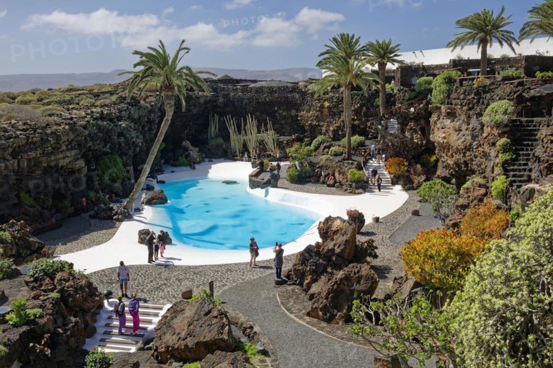Pool landscape, Jameos del Agua art and cultural site, designed by artist César Manrique, Lanzarote, Canary Islands, Canary Islands, Spain, Europe